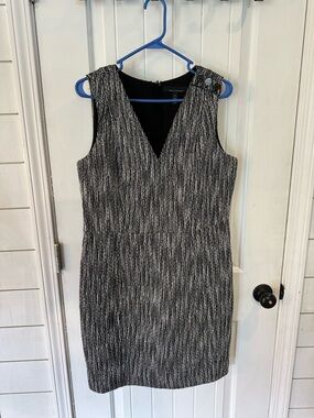 White House Black Market Black & White V-Neck Midi Sheath Dress